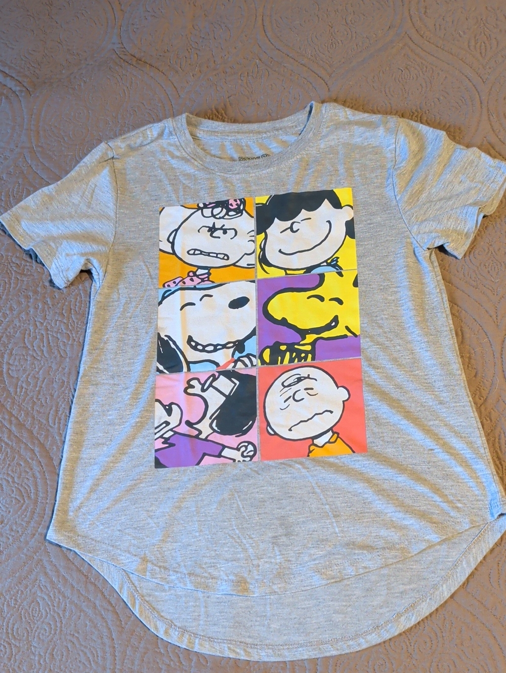 Grey Peanuts character blocks t